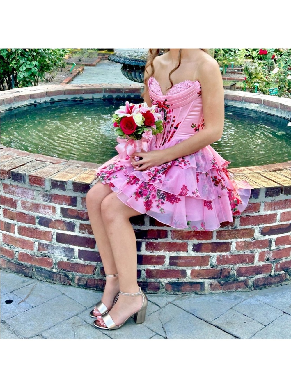 Sherri Hill Pink Floral Strapless Mini Dress - Picture 7 of 7